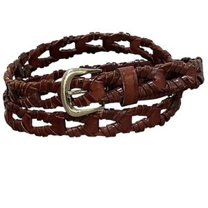 Vintage Capezio Genuine Leather Brown Woven Link Belt Solid Brass Buckle Size ML